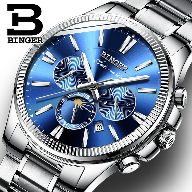 بينغر ووتش الرجال الفاخرة العلامة التجارية التلقائي الميكانيكية ووتش الياقوت المعصم القمر المرحلة relogio masculino الرجال الساعات B1180-7 بينغر ووتش الرجال الفاخرة العلامة التجارية التلقائي الميكانيكية ووتش الياقوت المعصم القمر المرحلة relogio masculino الرجال الساعات B1180-7