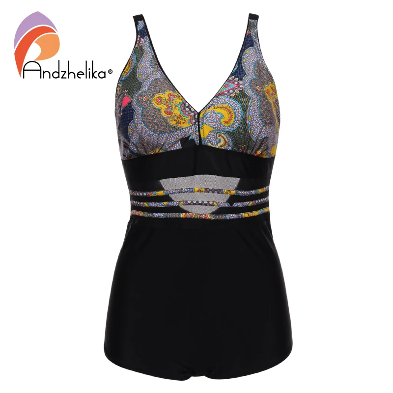 Женский слитный купальник Andzhelika 3XL 7XL большого размера с винтажным принтом