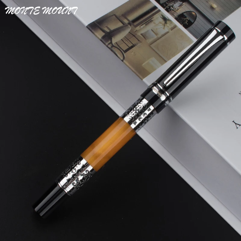 

LUXURY MONTE MOUNT 675 SILVER FLOWER AMBER CELLULOID ROLLER BALL PEN / BALLPOINT PEN / FOUNTAIN PEN FOR CHOICE BEST GIFT