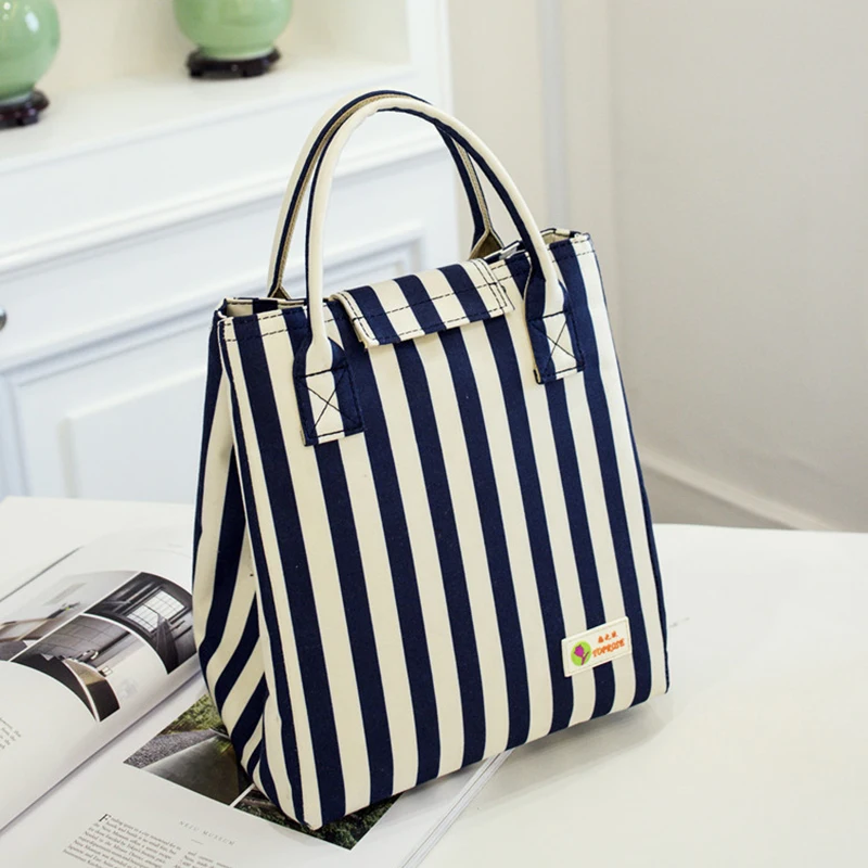 

Valenkuci Aluminum Foil Lunch Bag Oxford Striped Food Bags Tote Waterproof Portable Reusable Lunch Box Bag for Kids Women Men