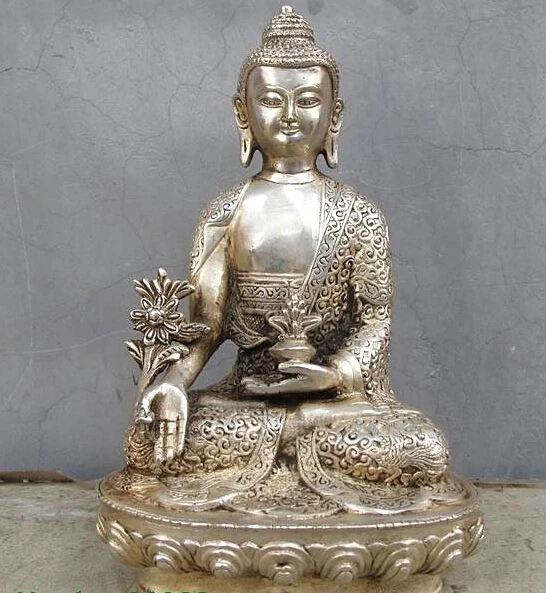 

Tibet temple White Bronze Silver Phoenix Shakyamuni Medicine Buddha Statue