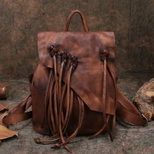 Women Travel Backpack Handmade Genuine Leather Lady Shoulder Bags 2018 Latest Drawstring Outdoor Back Pack Feamle