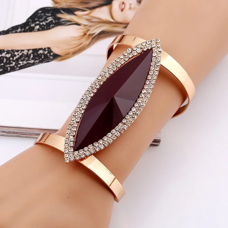 

Crystal Charm Trendy Fashion Metal Bangles Women Resin Mosaic Crystal Bracelet Smooth Wide Opening Adjustable Bangle