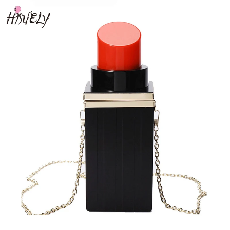 

HISUELY Women Bag Evening Clutch Bags Lipstick Shape Women Handbag Clutch Tote Bags Party Chain Bag Lipstick Clutch Fashion 2017
