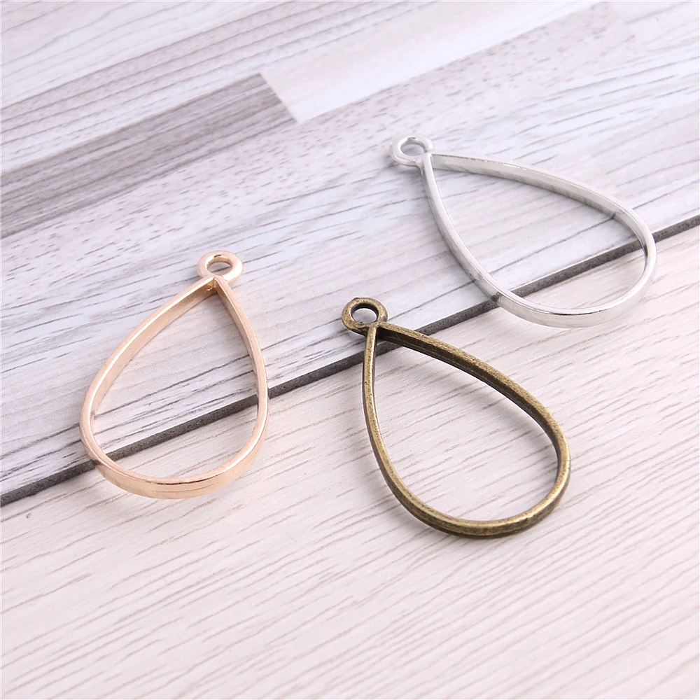

SWEET BELL 30pcs 20*37mm Alloy jewelry setting accessories water drop charm Hollow glue blank pendant tray bezel charm