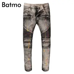 Batmo 2018 Новое поступление высокое качество улица плиссированные повседневные джинсы для мужчин, мужские джинсовые обтягивающие штаны