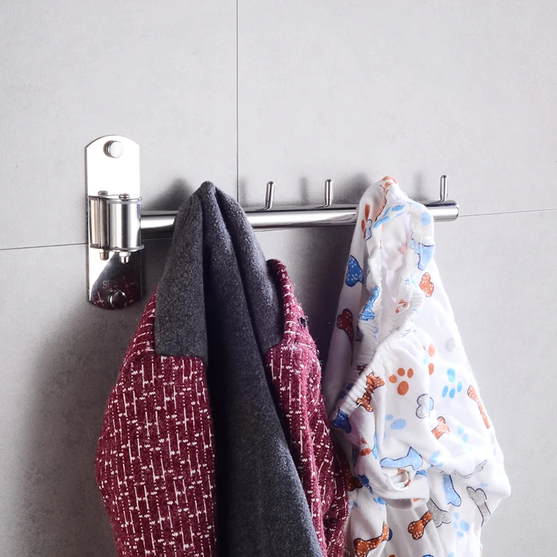 Coat Hook Rack Stainless Steel Robe Hook Wall Mounted 180 Degree Rotate Bathroom Hook for Towels Key Bag Clothes Hanger Creative