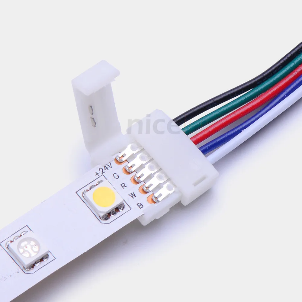 50Pcs/lot 5Pin RGBW Connector Solderless strip snap clip With 15cm RGBW