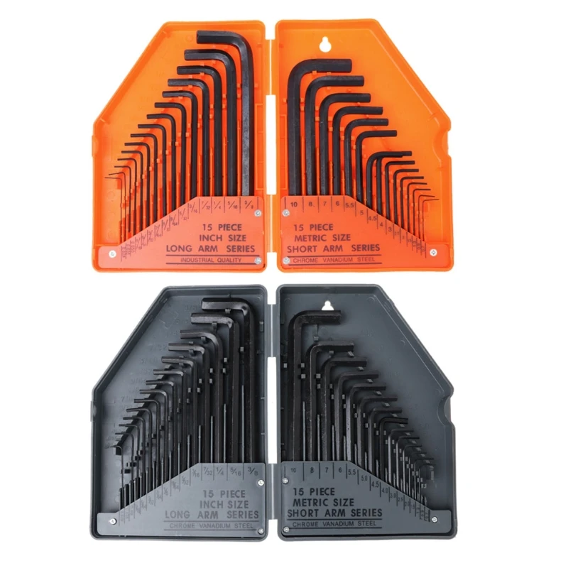 

TOOZO 30 Pcs/Set Combo Hexagon Hex Allen Key Wrench Screwdriver Tool Kit METRIC & SAE