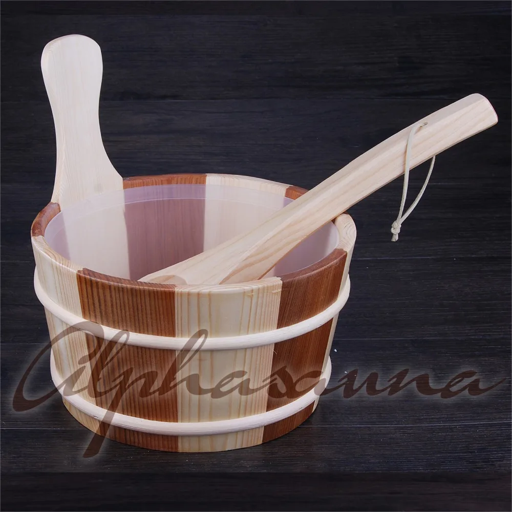 Free shipping 4L Sauna Bucket and ladle Red Cedar& Pine with liner