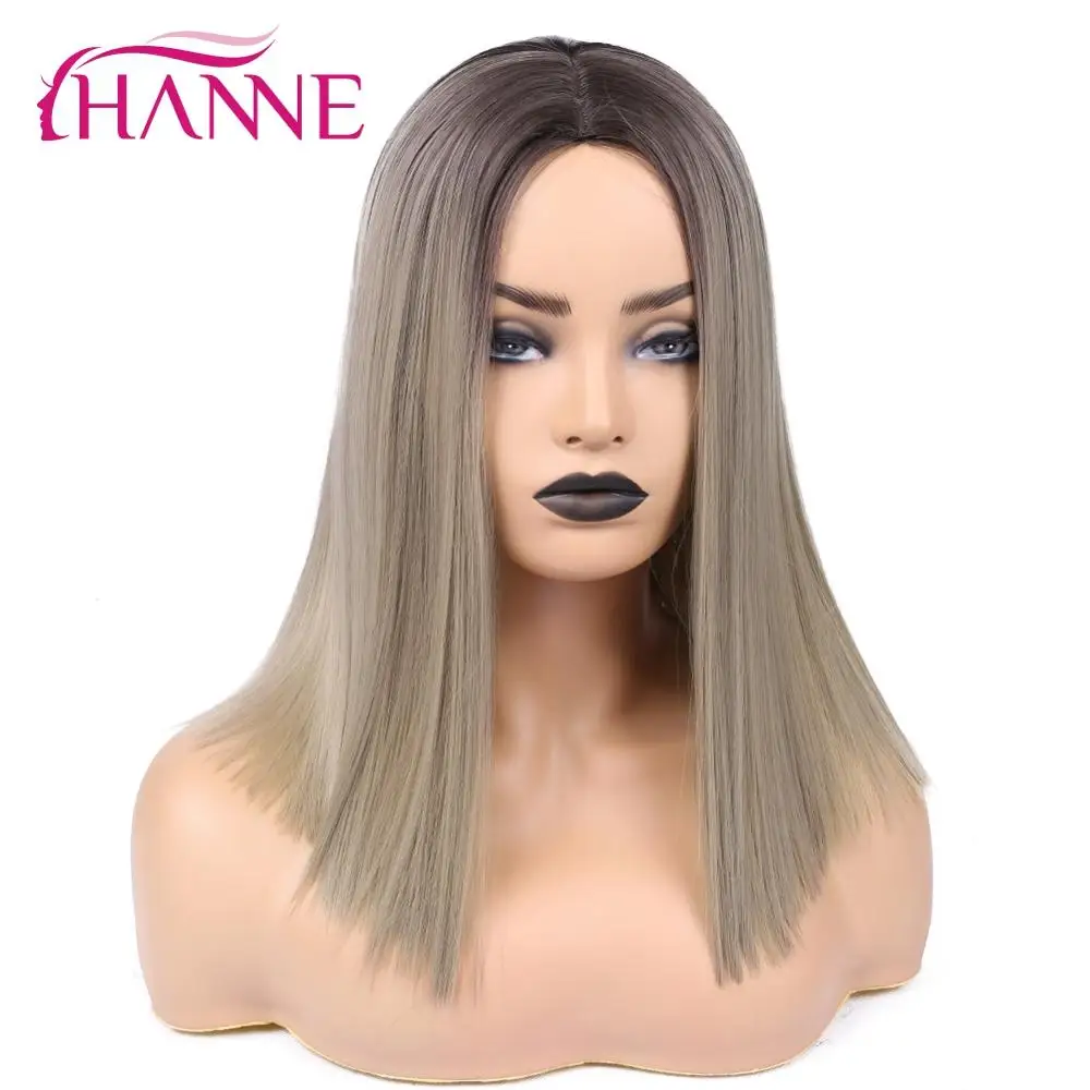 Ханне Ombre белье коричневый/белый/розовый/коричневый парики для Для женщин прямые боб парик синтетические Средний парик парики натуральные
