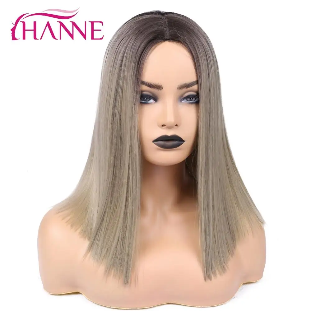 

HANNE Ombre Linen Brown/Blonde/Pink/Brown Synthetic Wigs Short Straight Women Wigs Natural High Temperature Fiber Wigs