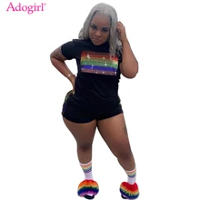 Adogirl Красочные Алмазы Повседневный Двухсекционный Комплект O Шеи С Коротким Рукавом Летняя Футбол