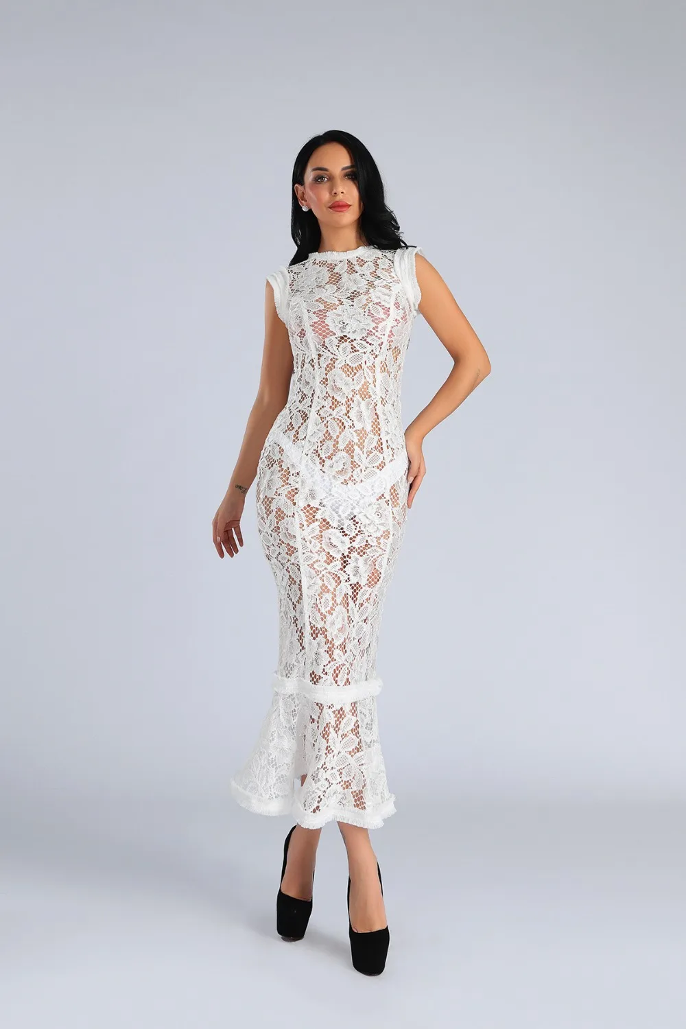 Женское платье Новинка г. лето знаменитости вечерние белое кружевное Vestidos пикантные Модные
