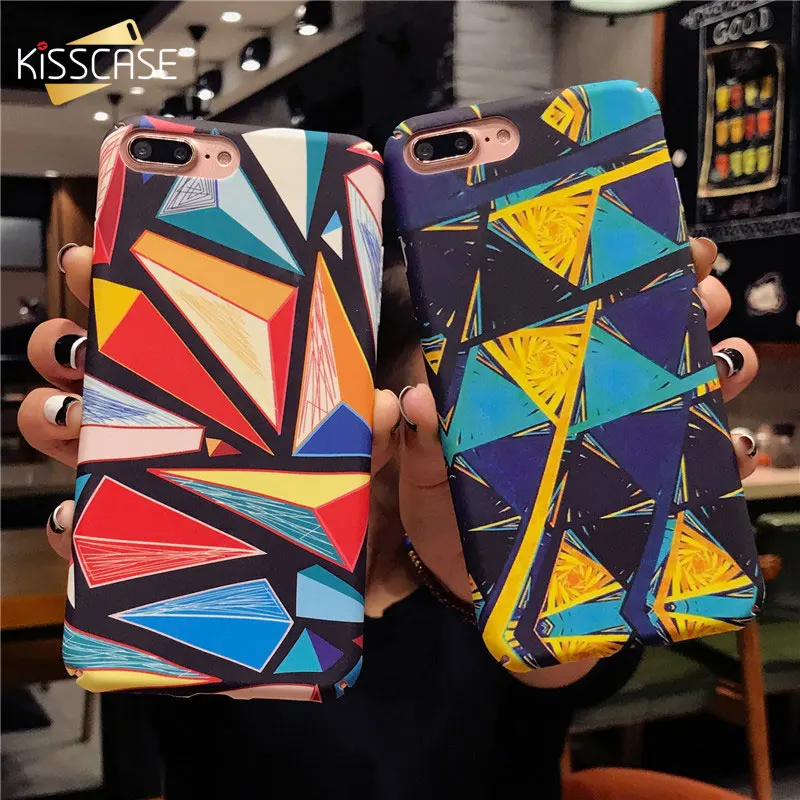 KISSCASE Geometric Oil Painting Case for iPhone 8 7 6 6s plus Hard PC Cover Phone X XR XS MAX Coque |