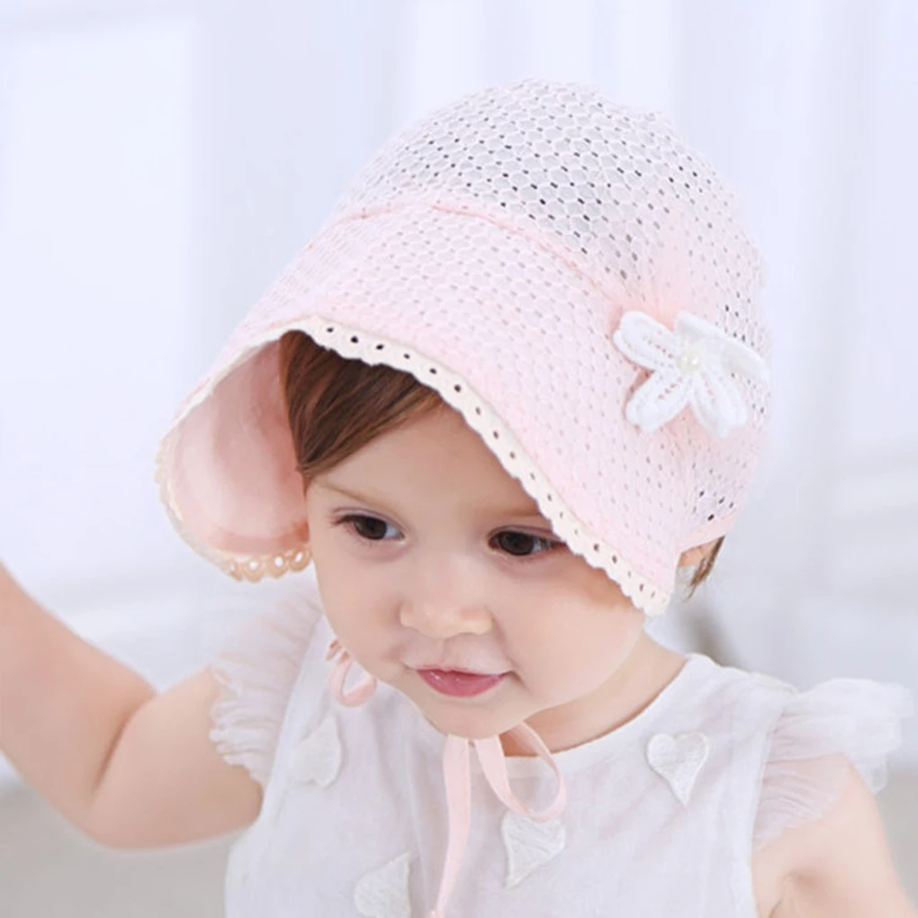 New Sweet Flower Newborn Infant Beach Bucket Hat Baby Girl Sun Summer Pure Color Lace Capin