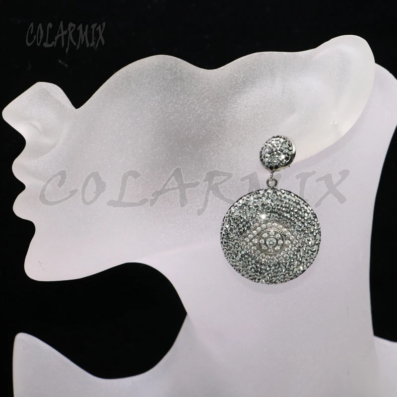 

5 pairs silver hematite paved earrings round shape with eyes dangle earrings fashion jewelry for women 6120