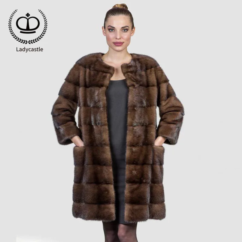 

2018 New Arrival Real Mink Fur Coat Round Collar Long Coat Fur Natural Women Mink Genuine Jacket Women Outwear Winter MKW-135