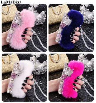 

Bling Crystal Fluffy Rabbit Fur Case Winter Soft Case Bling Crystal Fur Shell For iPhone 11 Pro MAX X XS MAX XR 6 6S 7 8 Plus