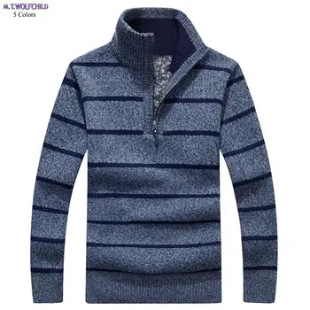 

Free shipping 2018 Winter Mens long sleeve stand-collar knitted coats casual striped mens knitted thick sweaters fashion mens