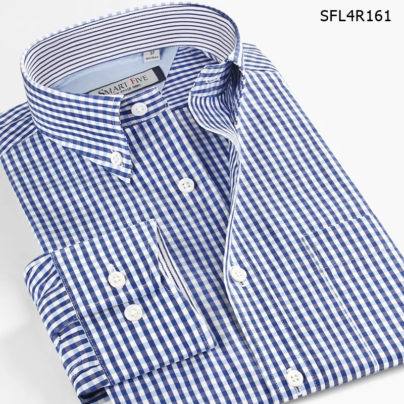 Смарт пять Для мужчин рубашка Slim Fit с длинным рукавом Хлопок Модель года; стиль Вышивка Крестом Картины плед Повседневная рубашка Размеры 5xl Camisa masculina - Цвет: sfl4r161