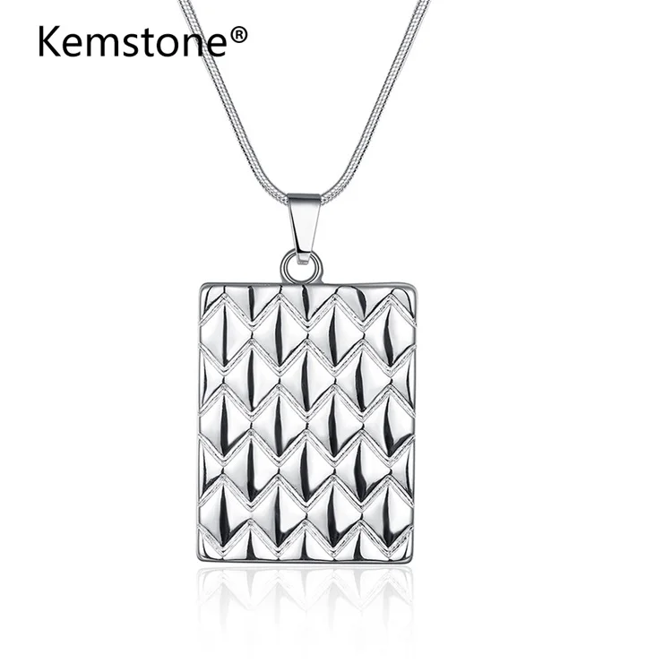 

Kemstone Fashion Square Pendant Pineapple Striped Necklace Jewelry