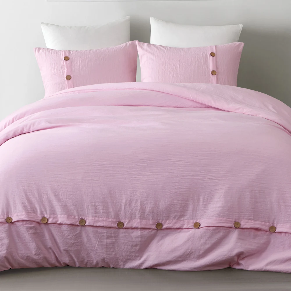 

Yimeis bedding sets washed cotton pink bedding Solid color bed linen bedding set cotton BE47001
