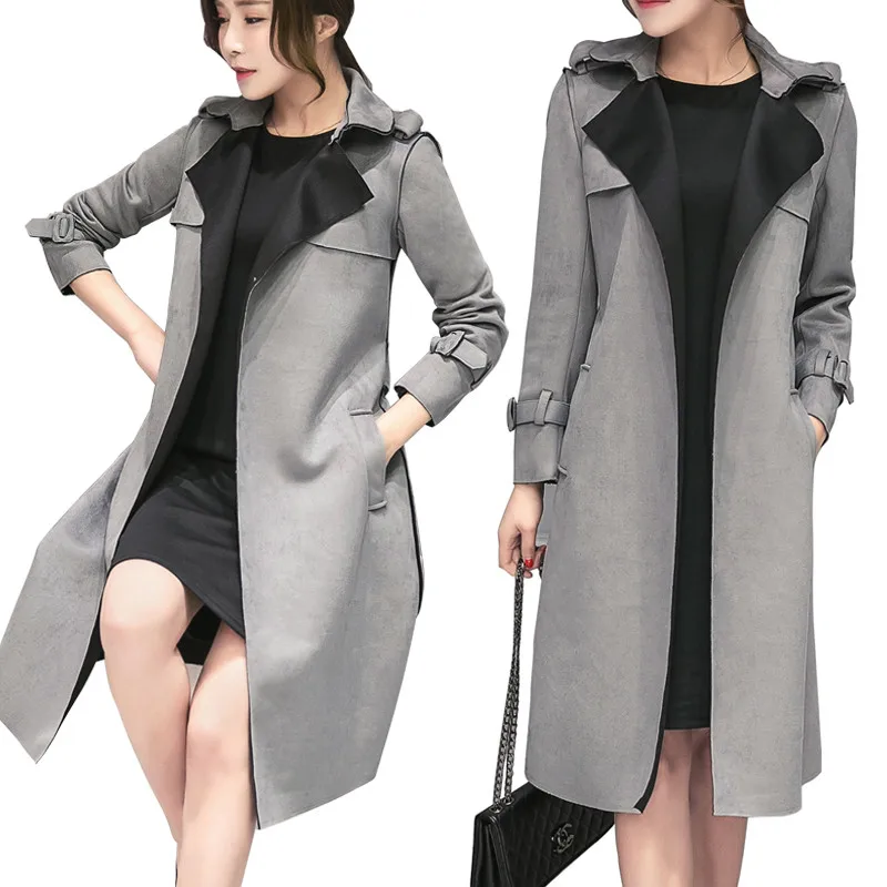 Elegant Trench Coat Women Spring Korean Slim Suede Windbreaker Chic