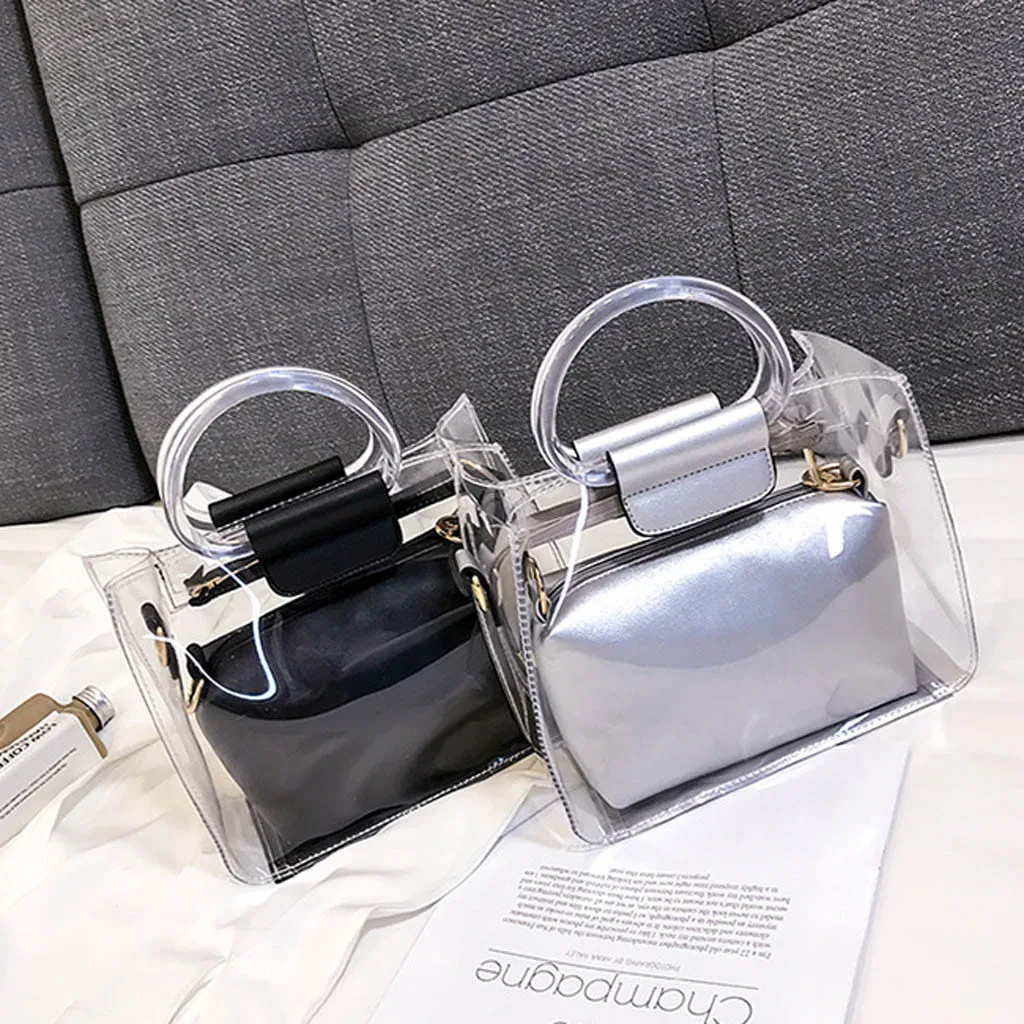 

Woman Bag 2019 Fashion New Portable 2PC Jelly Transparent Messenger Shoulder taschen women bolsa masculina sac femme bolso mujer