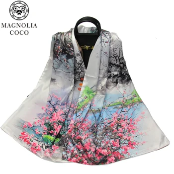 

MAGNOLIA 100% Silk Scarf Women Silk Scarf Shawl Women's Designer Pashmina Long Silk Scarf Thick Silk Luxury Gift Wrap for Lady