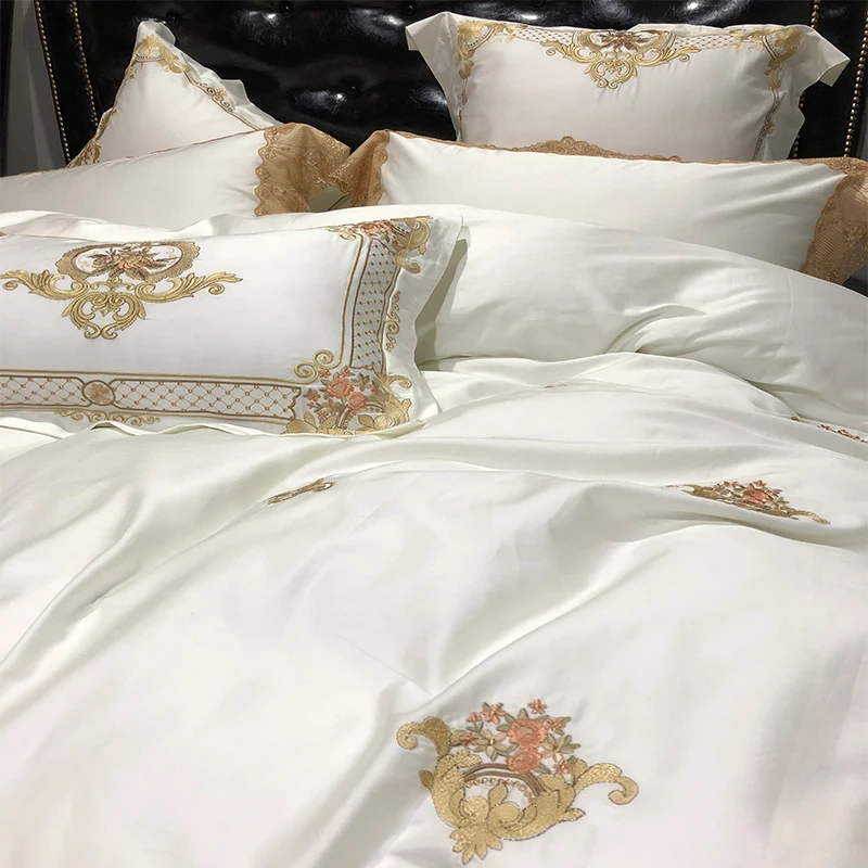 egypian rendas algodão dourado branco rainha rei