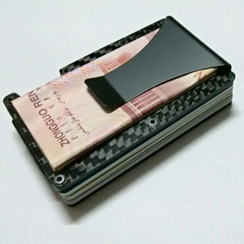 

New Carbon Fiber Mini Money Clip Credit Card ID Holder With RFID Anti-chief Card Wallet Porte Carter Metal Rifd Wallet