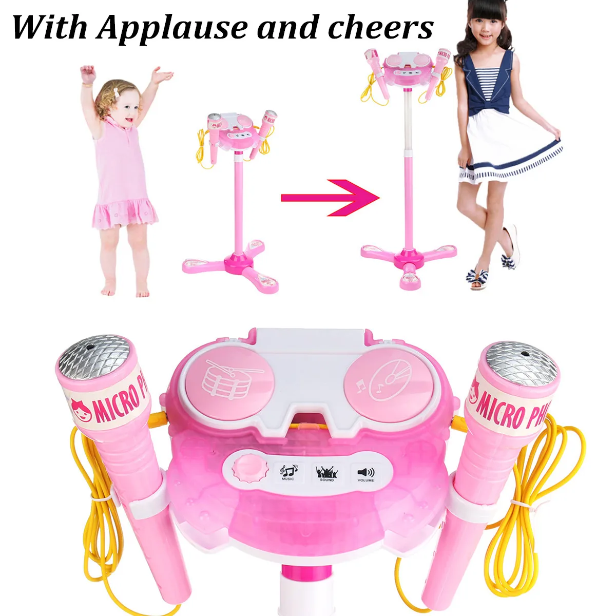 Набор караоке с 2 микрофонами, музыкальная игрушка, регулируемая подставка для детей, домашняя система для девочек, Поющая система, детский подарок на день рождения для мальчика