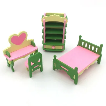 

1Set/4pcs Prentend Play Furniture Toys Simulation Miniature Bed Room Fitment Model Kids Play House Game Suite 2019New Arrival