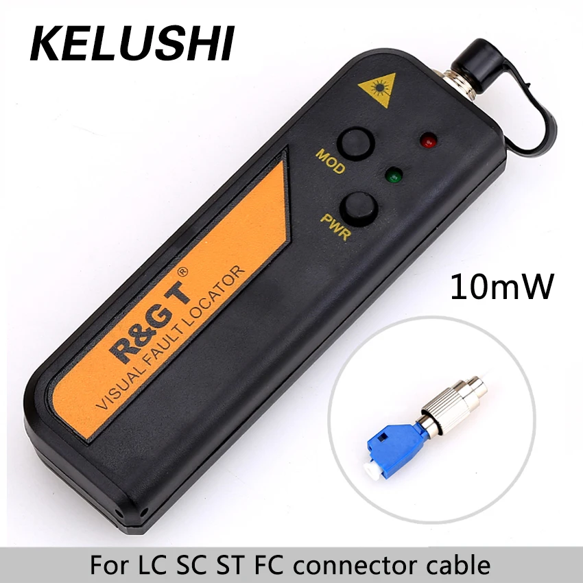 

KELUSHI 10mW Mini 5-8km Red Laser Light Source Fiber Optic Visual Fault Locator Cable Tester Detector with LC/FC/SC/ST Adapter