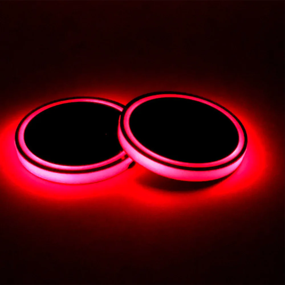 

2 Pcs Solar Car Cup Holder With LED Light Bottom Mat Pad Cover Lamp Bottle Drinks Coaster Car Styling