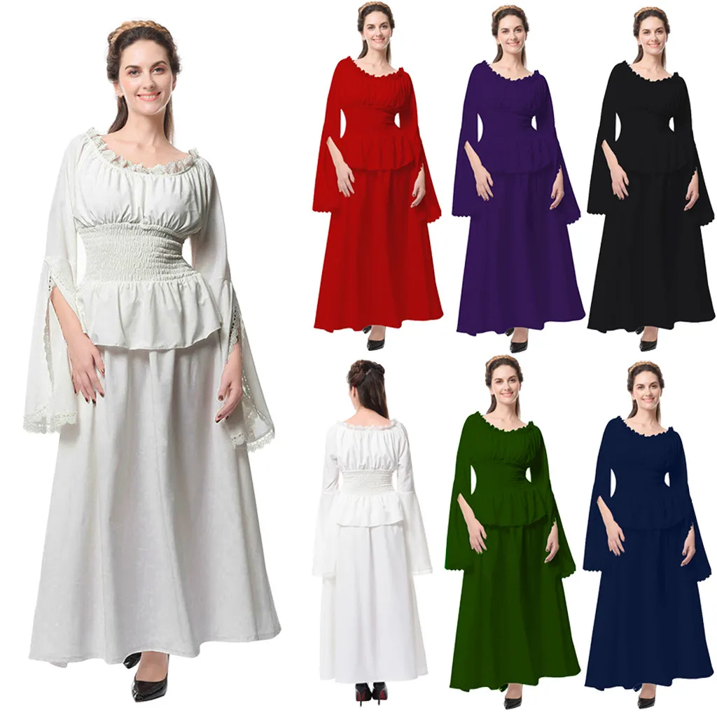 

High Quality Casual Women Retro Medieval Renaissance Cosplay Vintage Party Club Elegante Maxi Dress New Multifuction