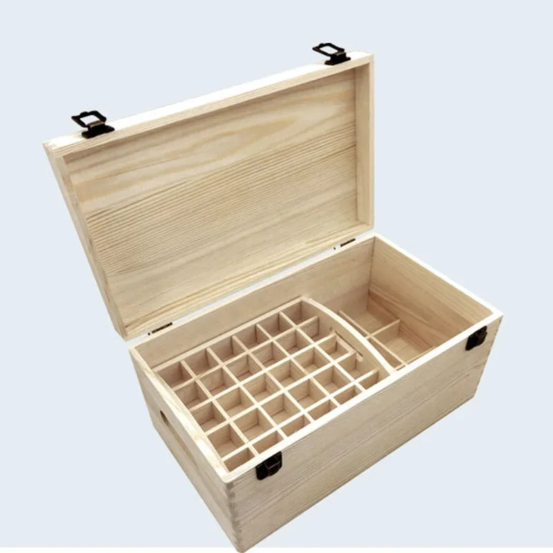 

64 Slot Wooden Storage Box Carry Organizer Essential Oil Bottles Aromatherapy Container Metal Lock Jewelry Treasure Case