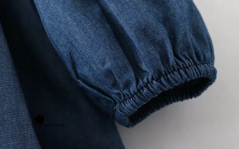 Новая детская одежда весенне-осенние хлопковые джинсовые блузки с длинными рукавами и цветочной вышивкой и круглым вырезом для девочек