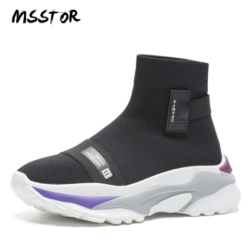 

MSSTOR Round Toe Knitting Autumn Shoes Women Appliques Platform Casual Fashion Red Boots Women Wedge Ankle Boots For Women 5CM