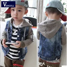 2016 automne et hiver mode classique chaude garçon lavé denim veste couture veste à capuche enfants