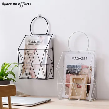 

White Black Metal Iron Desktop Books Magazines Newspapers Storage Basket Multipurpose Organizer Book Shelf Wall Hanging Racks
