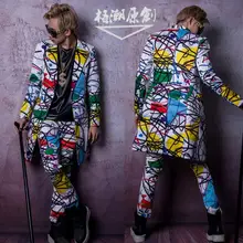 Пользовательские сценический костюм певец танцор DJ одежда Мужская мода хип хоп длинный Повседневный блейзер мужской пиджак пальто M-6XL