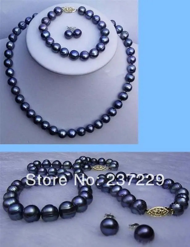 

Wholesale price Fast shipping + a 8-9mm black Akoya Cultured Pearl necklace/bracelet/earrings set 18"7.5" (A0516)