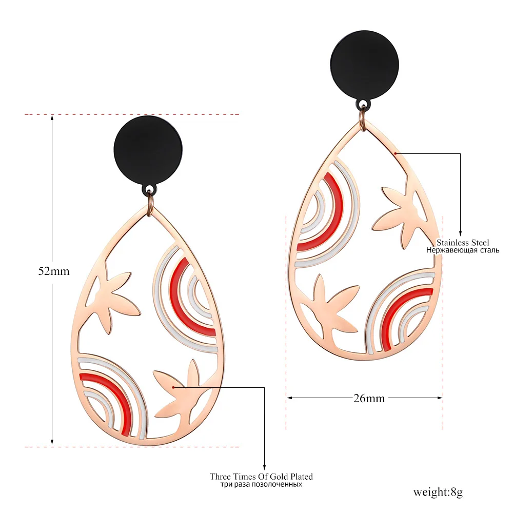 Lokaer, модные ювелирные изделия, розовое золото, нержавеющая сталь, красные и черные полосы, узор, серьги-гвоздики E18467