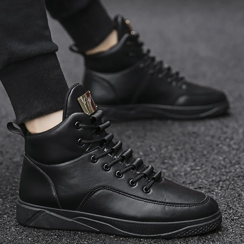 

Autumn 2019 Superstar Brand sneakers high top shoes men leather boots flat black ankle boots windproof man moto boots