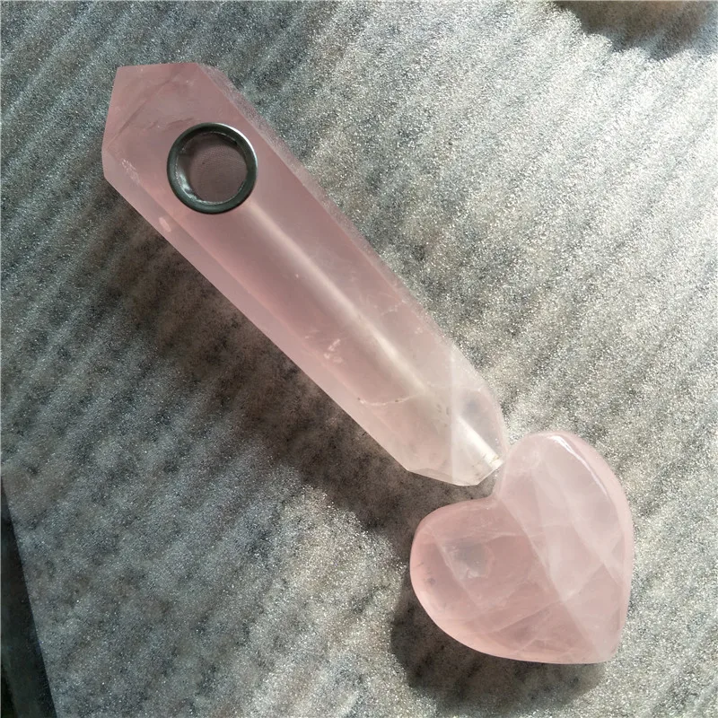 Прямая натуральный розовый кристалл курительная труба+ фильтр кварцевый камень исцеляющая палочка+ розовое сердце
