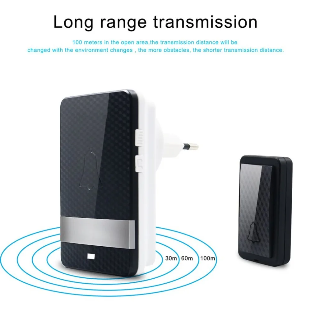 

Waterproof Wireless Dingdong Doorbell Self-powered 28 Ringtones Long Distance No Battery 1 Transmitter + 1 Receiver