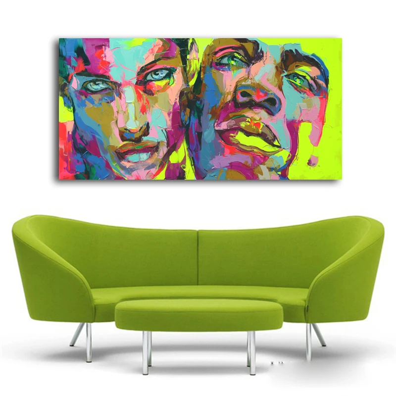 

Knife painting portrait two man Face Oil painting Impasto figure print on canvas Francoise Nielly Art Prints Big Wall Pictures