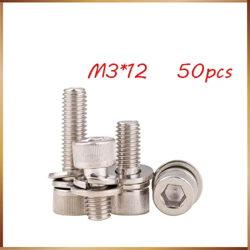 

Бесплатная доставка 50 шт. M3 * 12 мм 304 Внутренний шестигранный болт из нержавеющей стали Шестигранная розетка пружинный замок шайба Sems в сборе Комбинированный винт